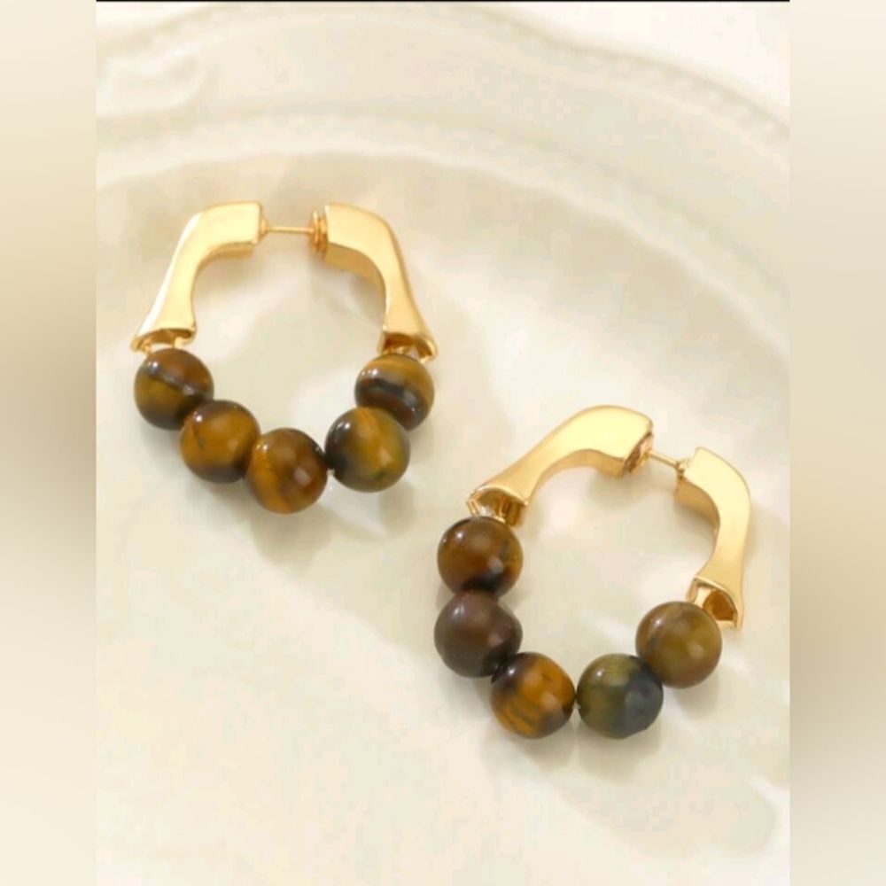 Western Style Tigers Eye Amber Hooped Earrings